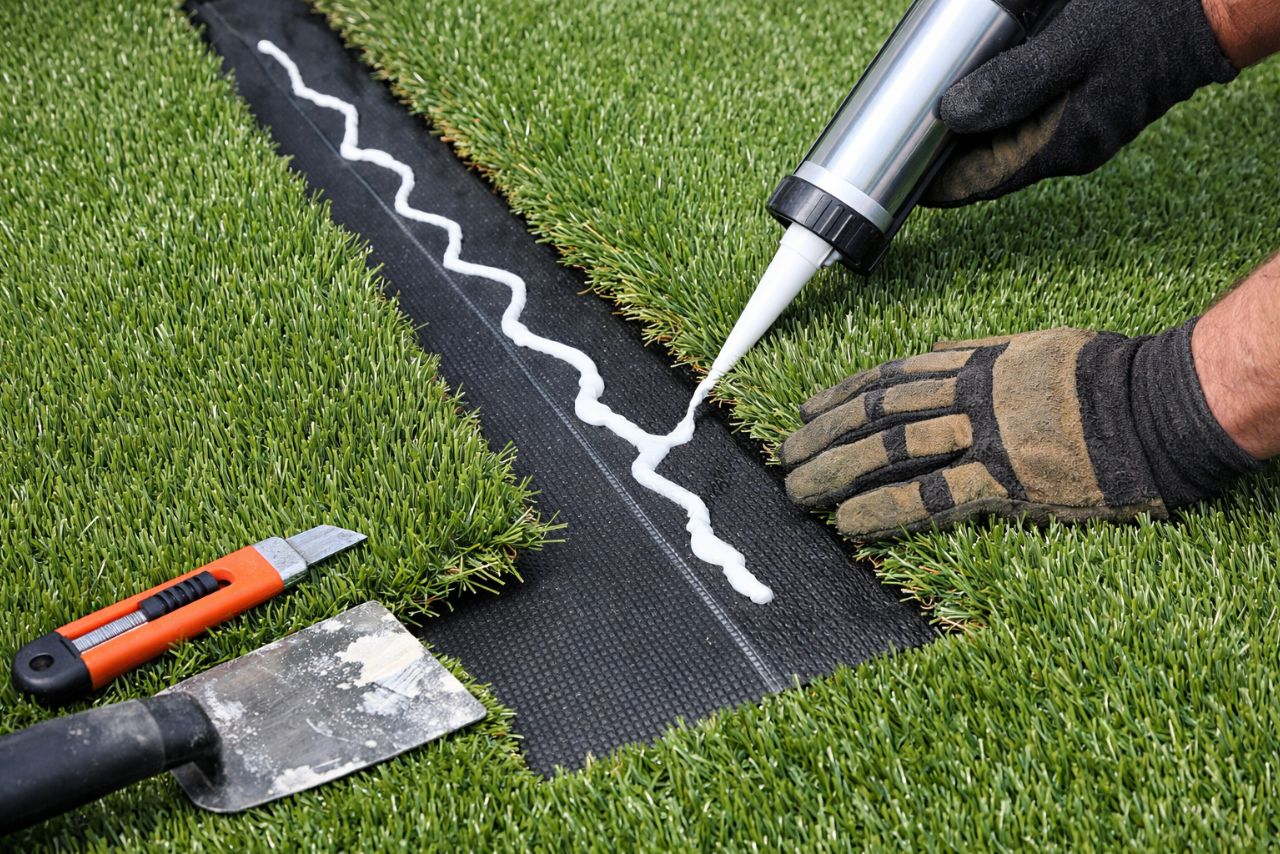 Artificial turf seam repair with clean alignment